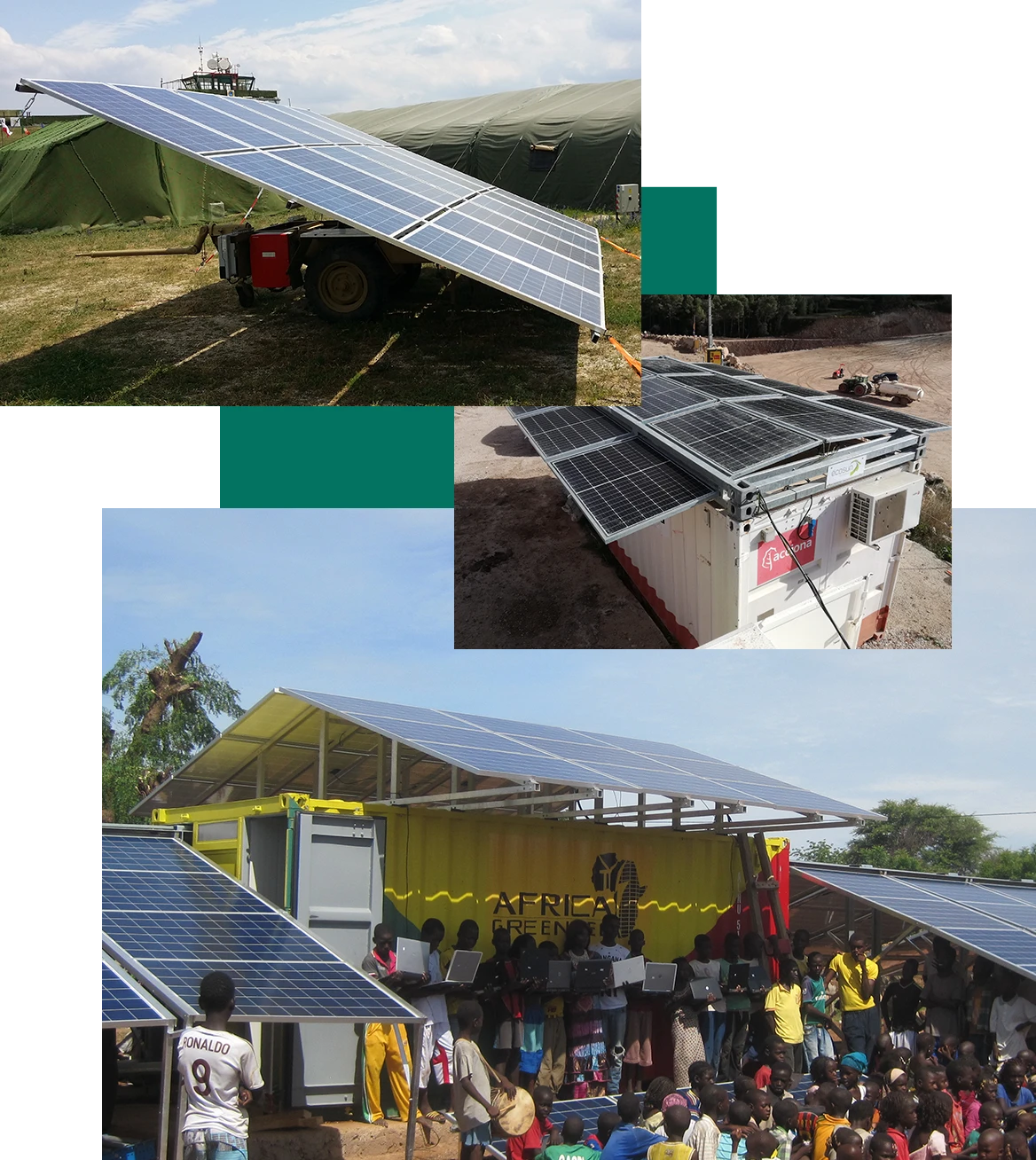 Remorque solaire, cadre solaire sur container et container solaire électrification village