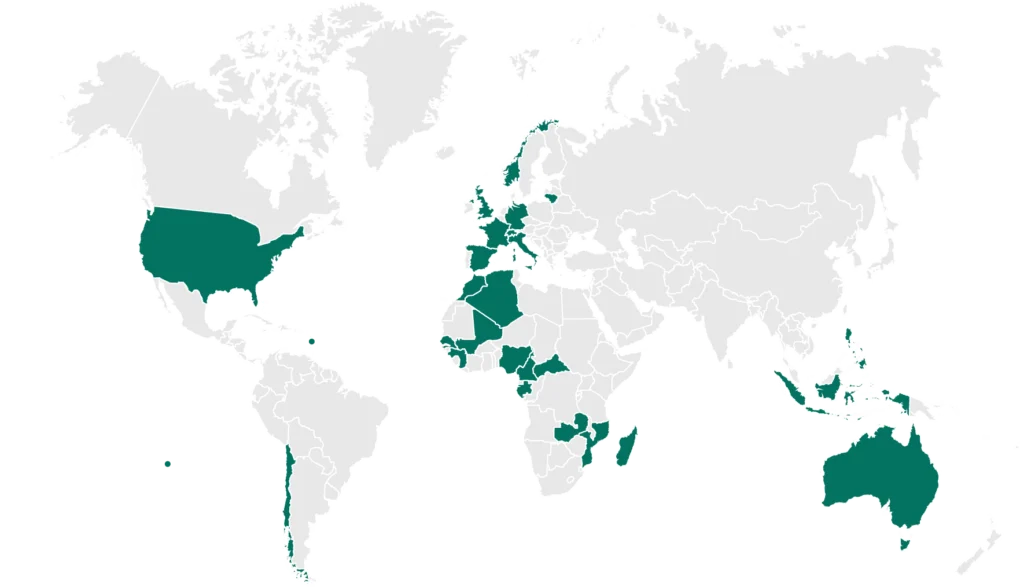 Carte montrant les références ecosun dans le monde entier